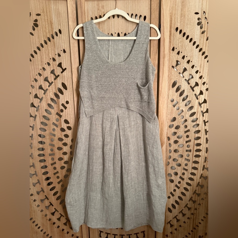 Crea Concept Sleeveless Gray Midi Dress with Layered Bodice